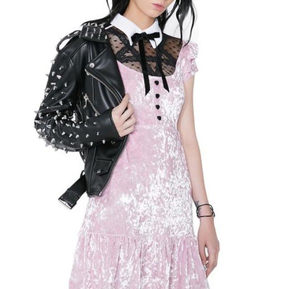 🆕 Killstar "Delana Crushin' Doll" Pink Velvet Babydoll Dress - Picture 4 of 15